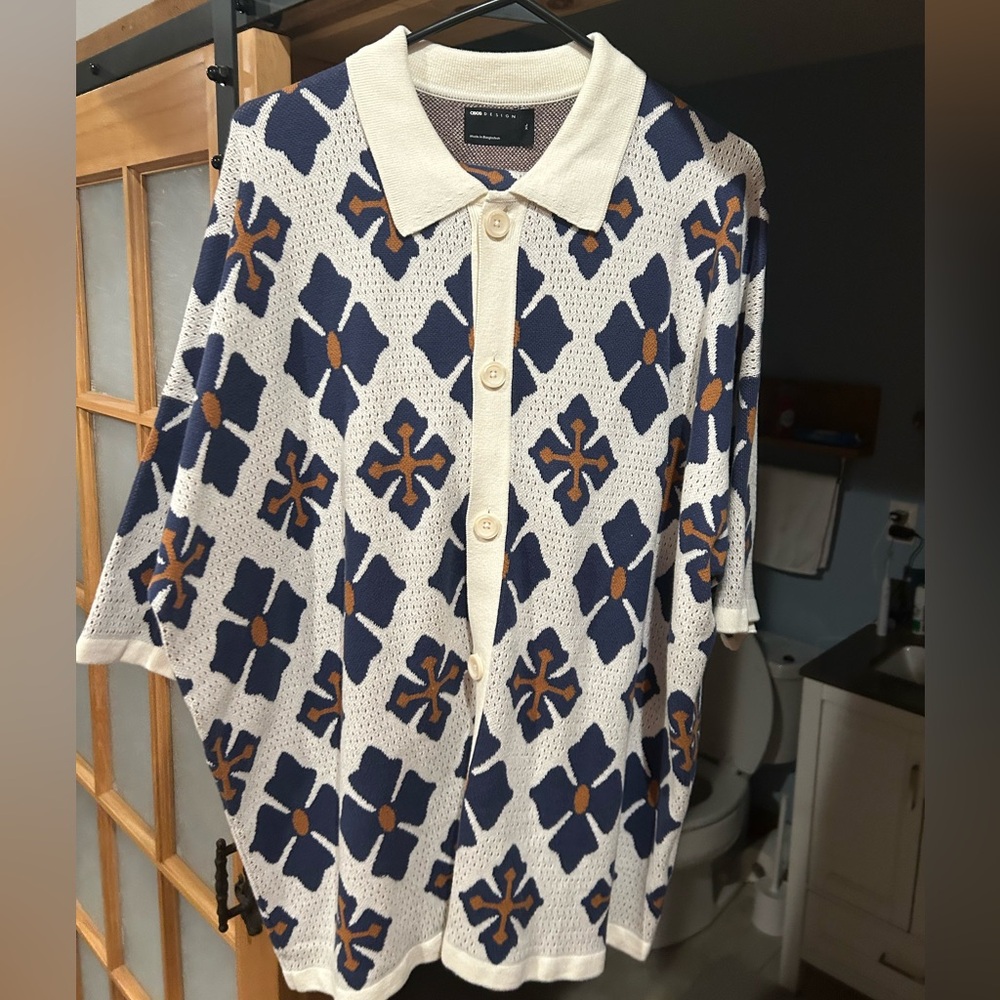 ASOS Design Matching Geometric Patterned Button-Up and shorts